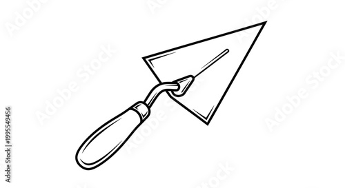 Black and white vector illustration of a construction trowel, minimalist masonry tool icon isolated on white background for building and renovation design.