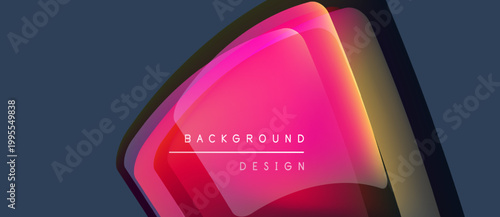 Abstract geometric shapes overlap, creating vibrant pink, purple hues. Background features text background design. Minimalist style, modern aesthetic.