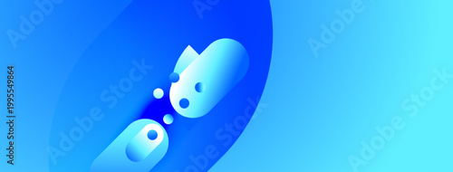 Abstract blue shapes suggest movement, data flow, or digital connections. Gradient background enhances dynamic visual effect.