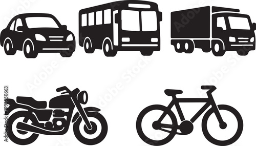 Minimalist Vehicle Icons Set in Clean Grid Layout Vector Illustration
