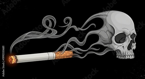 Smoking cigarette causes skull to appear with smoke coming out