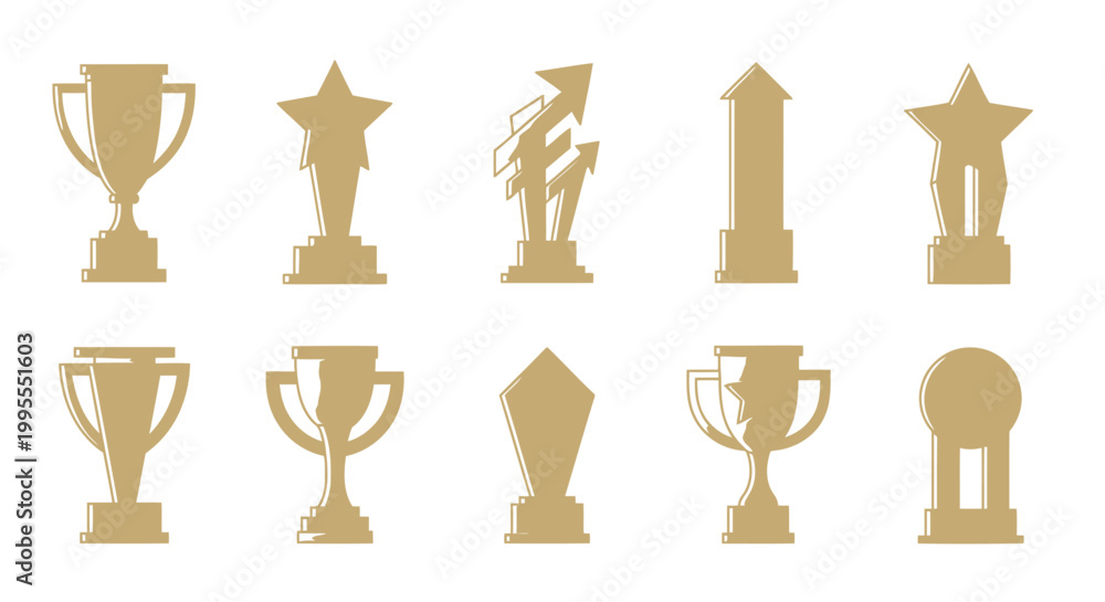 Obraz premium Golden trophies and awards icons set.