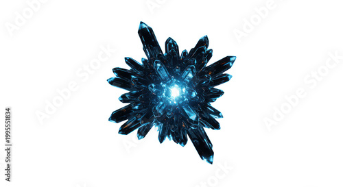 Radiant blue crystal cluster bursts with energetic light, symbolizing innovation and power.