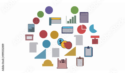 Colorful calculation icons vector set with bold math symbols for business finance and educational projects