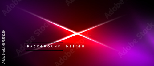 Vibrant red, purple gradient. Bright light streaks intersect. Minimalist text reads background design. Dark areas frame composition.