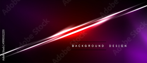 Abstract gradient background. Vivid purple, red hues dominate. Bright linear light accentuates diagonal composition. Modern design element.