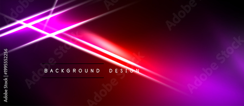 Abstract background features vibrant neon lines, gradients. Red, purple hues dominate dark space. Text reads background design.