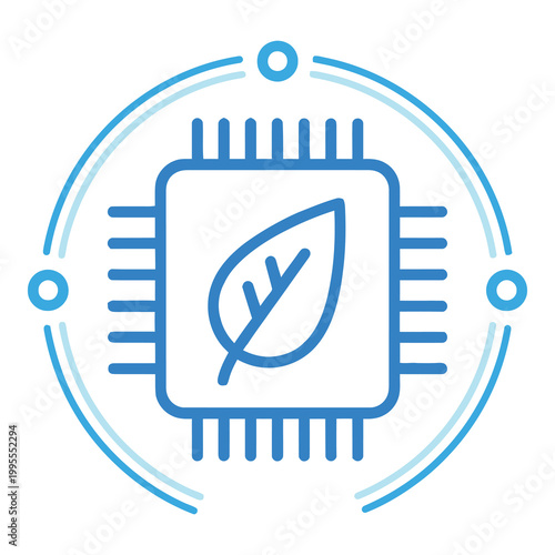 Eco friendly technology green leaf on microchip circuit board symbol icon