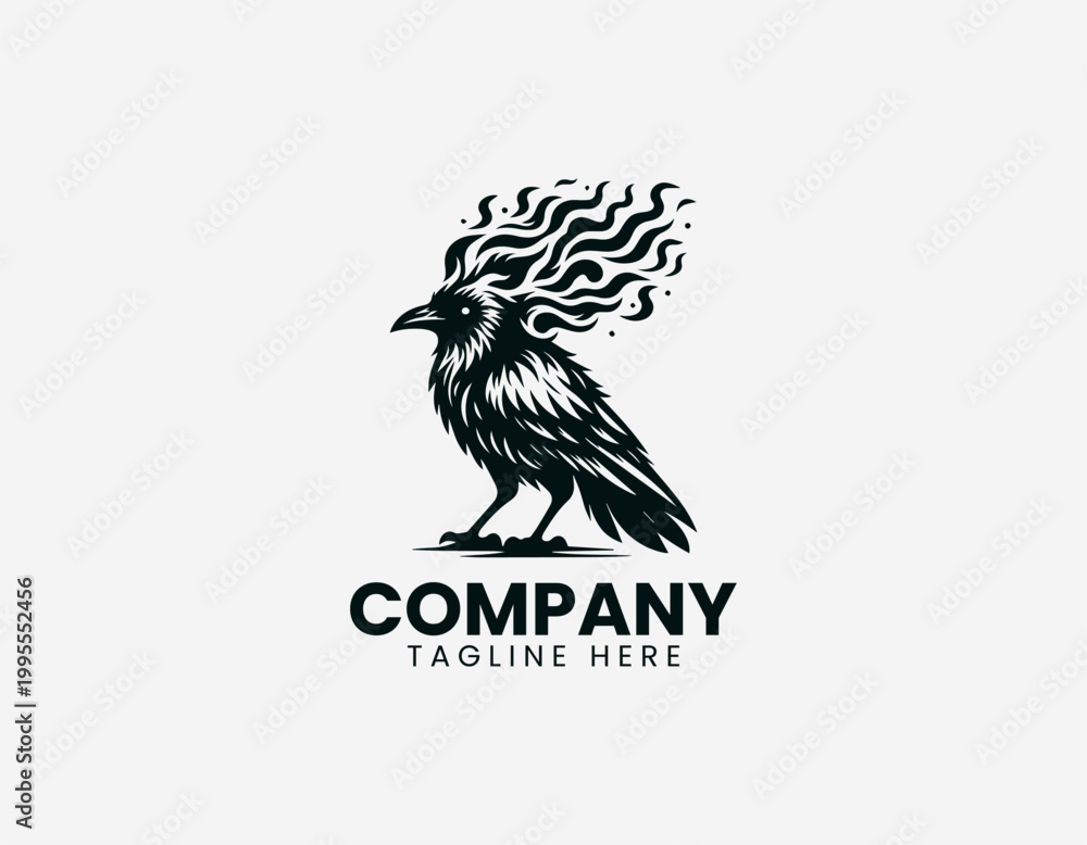 Obraz premium Flaming crow standing black vector illustration