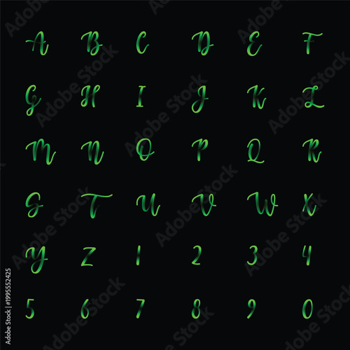 Green Glowing Alphabet Font Set