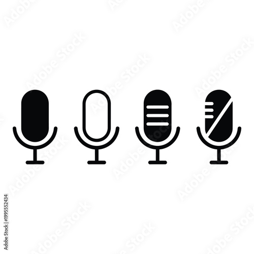 Four different microphone icons in black and white on a transparent background icon