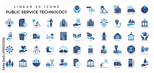 Public Service Technology Icon Set – Government, Infrastructure, and Community System Line Icons