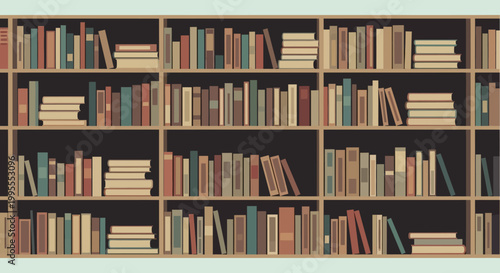 An organized collection of diverse books filling a comprehensive bookshelf, representing a vast repository of accumulated knowledge and learning through literature