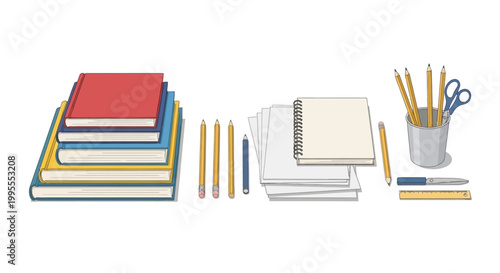 A comprehensive collection of essential educational tools and varied study materials, perfectly arranged for learning and academic pursuits