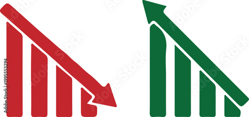 business graph going down up sign red green arrow icon set vector logo design 