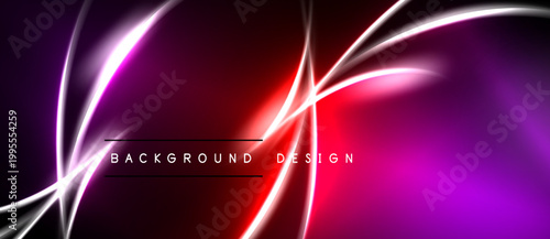 Abstract neon lines over dark background. Red, purple hues create dynamic visual effect. Modern design element for digital projects.