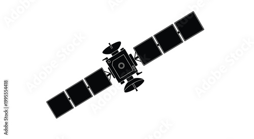 A simplified black silhouette of a communication satellite in space