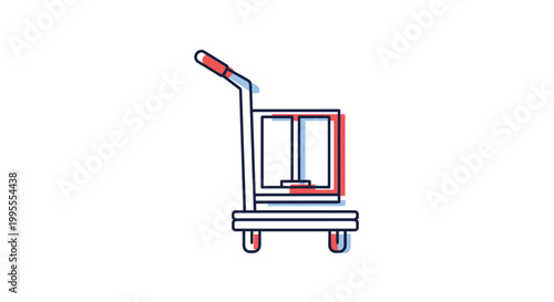 Simple vector illustration of a manual pallet jack carrying a cargo box isolated on a plain white background.