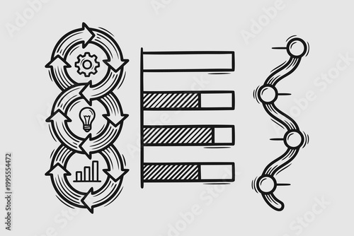 Business Cycle and Horizontal Bar Chart Infographic Set