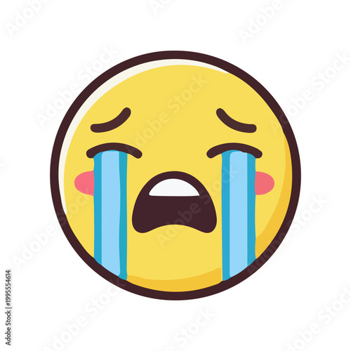 Sad Crying Yellow Emoji Face Illustration with Large Blue Tears