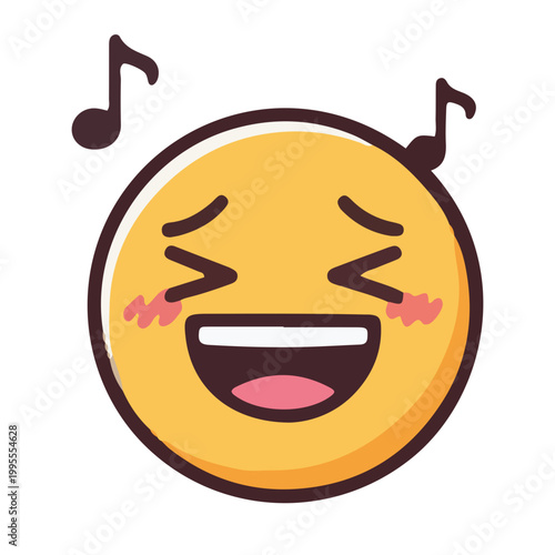 Joyful Singing Yellow Emoji Face with Musical Notes Illustration