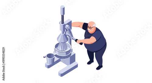 Elderly Man Using Manual Juicer to Make Fresh Juice.