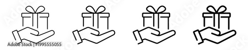 Giving gift hand present icon, line design. Editable vector stroke icon
