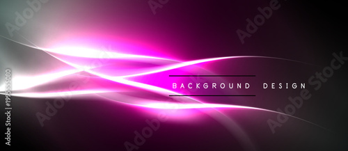 Abstract pink, purple light streaks over black background. Modern design element, vibrant energy radiates from center.