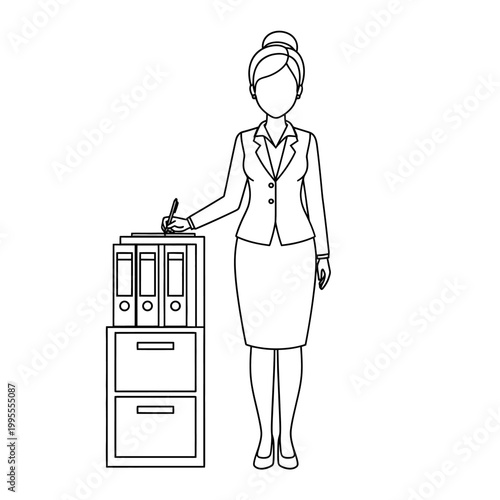 Black and white fullbody woman office vector illustration 