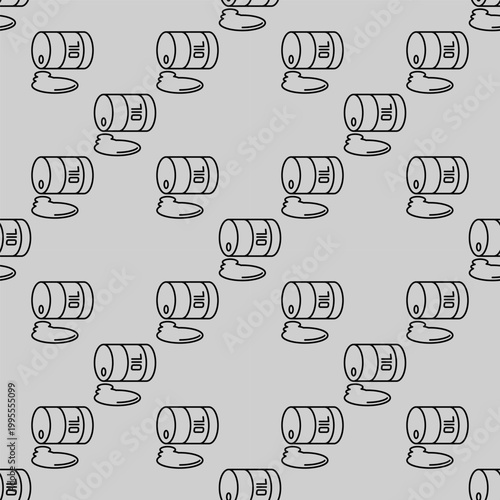 An overturned oil barrel vector seamless pattern in outline style
