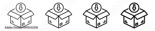 Product box intake download icon line design. Editable vector stroke icon