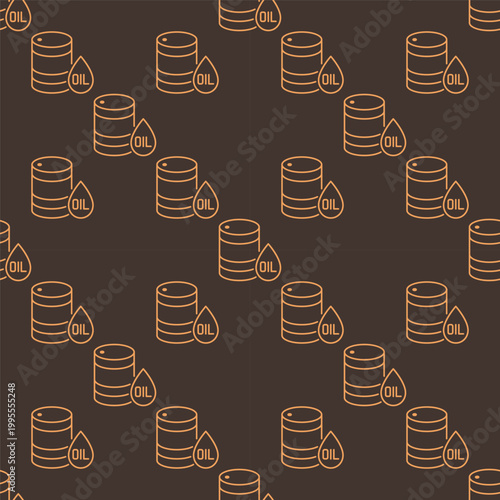 Oil barrel vector seamless pattern in thin line style