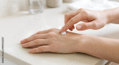 Close-up of hands applying moisturizing cream for daily skin care and hydration
