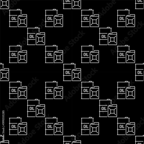 Oil barrel and canister vector seamless pattern in outline style