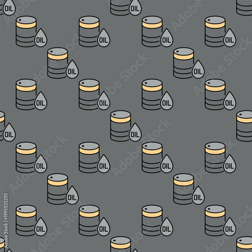 Oil barrel with drop vector colored seamless pattern