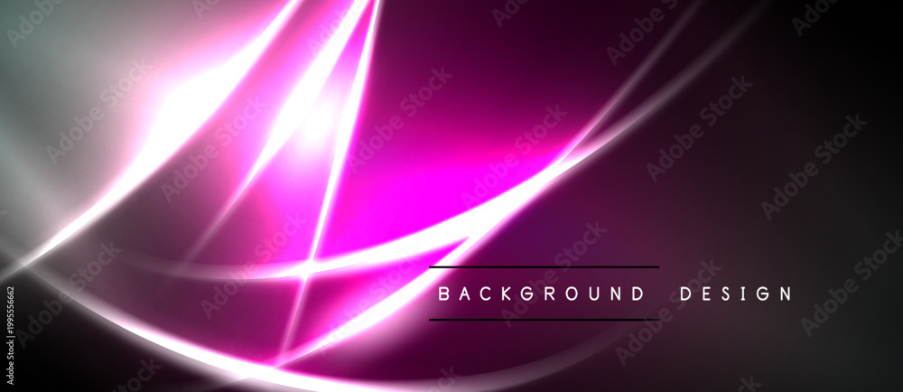 Obraz premium Abstract neon lines create vibrant pink, purple glow. Dark background emphasizes bright energy, modern design elements.