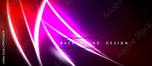 Vibrant neon lines intersect over dark background. Gradient colors create dynamic visual effect. Modern design element.