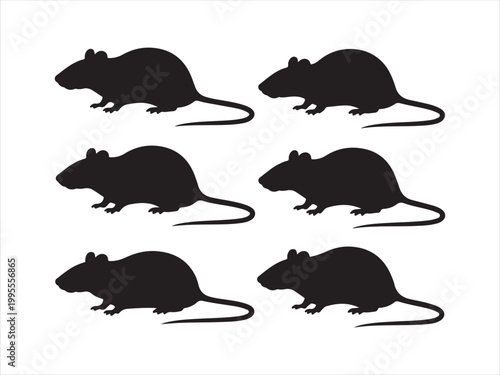 Set of rats black silhouettes, Rat silhouettes collection set animal pest minimal vector illustration