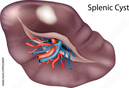 Splenic Cyst Medical Illustration Human Spleen Anatomy Cross Section Vascular Structure. Splenic Cyst Pathology Diagram 