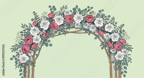 Cuadro en lienzo A floral arch with pink and white roses