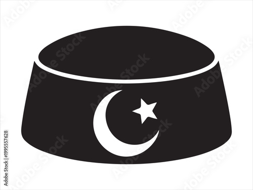 Black silhouette Islamic prayer cap icon, Islamic prayer hat icon design