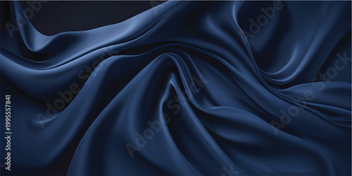 A close-up shot of smooth, flowing blue satin fabric, artfully draped to create soft folds and highlights.