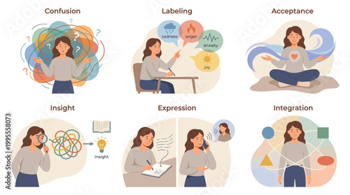 Woman practices stress coping techniques through therapy and self reflection