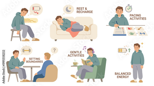 Person engaging in stress coping mechanisms through therapy and wellness activities at home