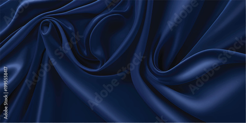 Elegant blue satin and silk fabric background with smooth rippled waves and a shiny luxury textile texture for a soft fashion backdrop