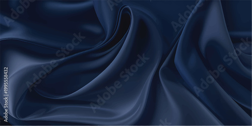 Luxurious black and dark blue satin silk fabric background with smooth elegant waves and a shiny textile texture for a soft drapery backdrop