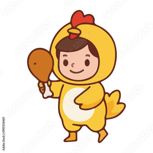 Cute Child in Chicken Costume Illustration