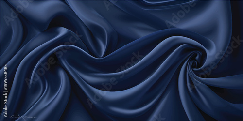 Smooth elegant blue silk fabric background with a soft satin texture and luxury shiny waves of draped material creating a romantic fashion backdrop