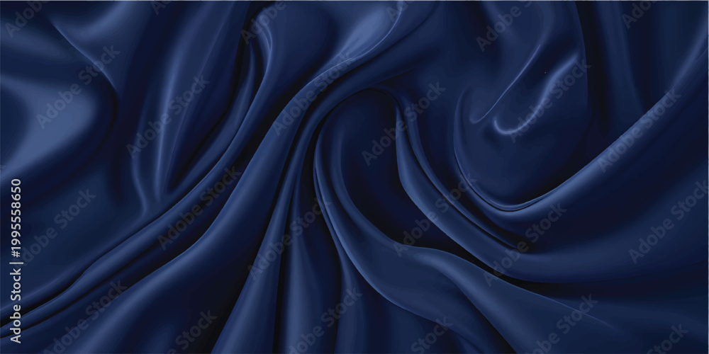 Fototapeta premium Smooth elegant blue silk fabric background with luxury satin texture and soft rippled waves of draped textile material for fashion decoration