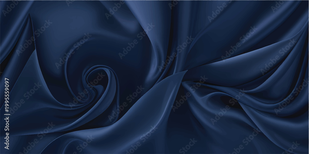 Fototapeta premium Elegant blue and black silk satin fabric creates a smooth rippled texture with soft luxury waves and a shiny material design for an elegant fashion backdrop